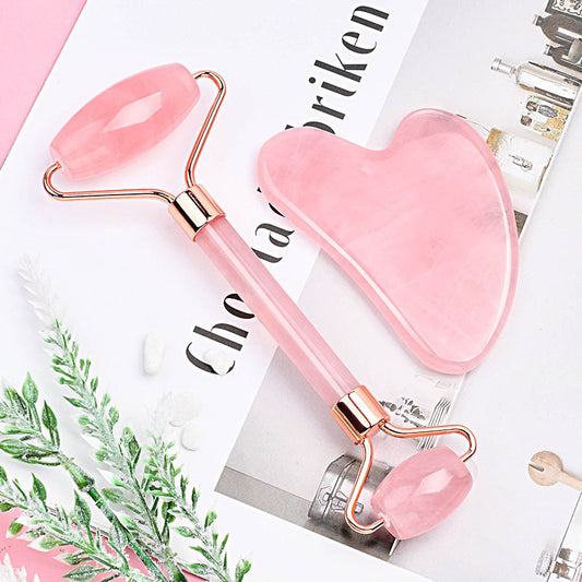 Rose Quartz Gua Sha & Facial Roller Set