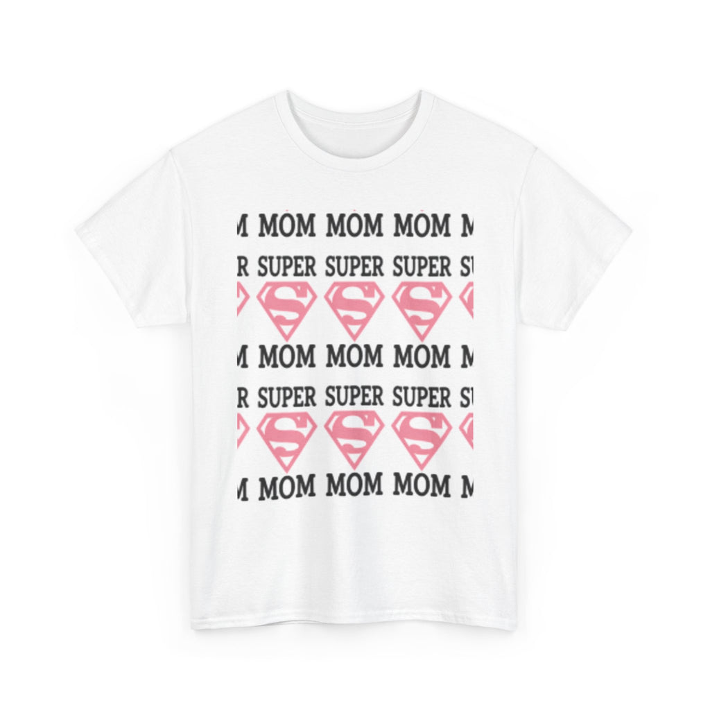 Mom Superhero T-Shirt — "Mom Mom Mom Super" Pink Superman Hearts Tee
