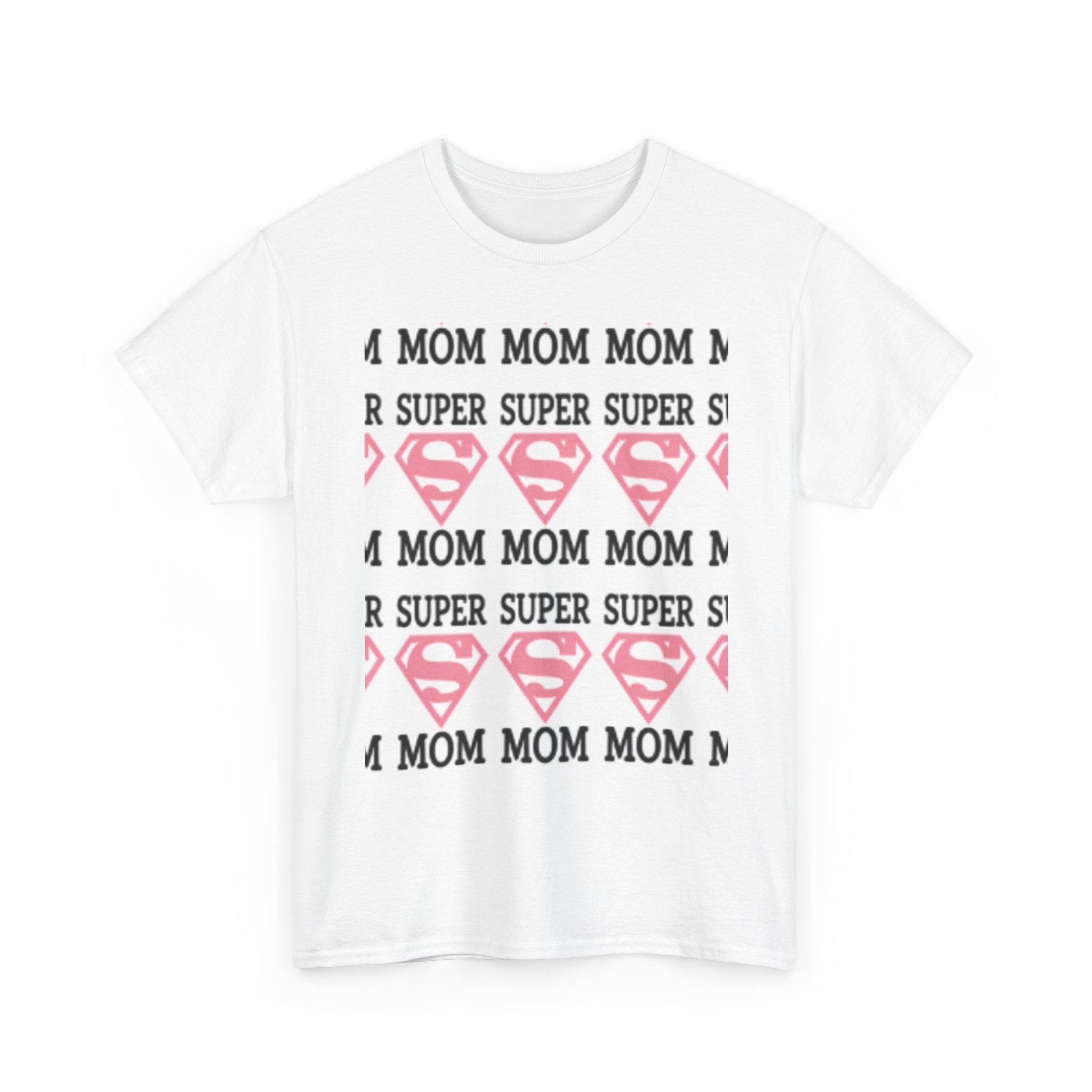 Mom Superhero T-Shirt — "Mom Mom Mom Super" Pink Superman Hearts Tee