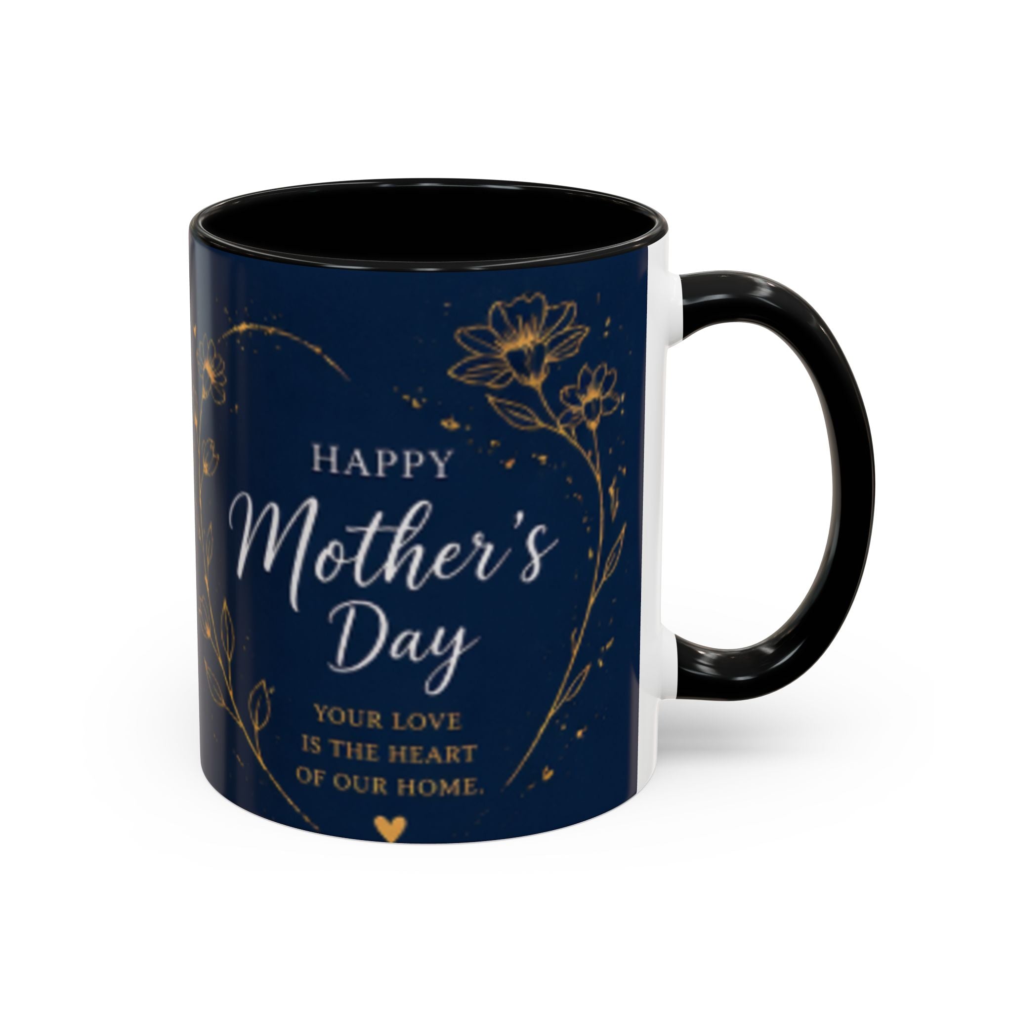 Mother's Day Floral Script Accent Coffee Mug | Navy Gold