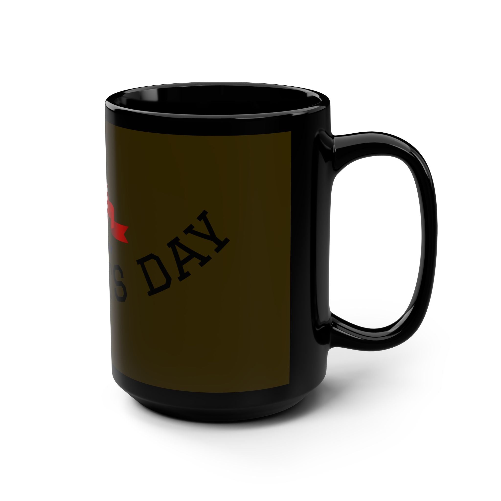Patriots Day Shield Mug | American Flag Crest, Red Ribbon 15oz Black Mug