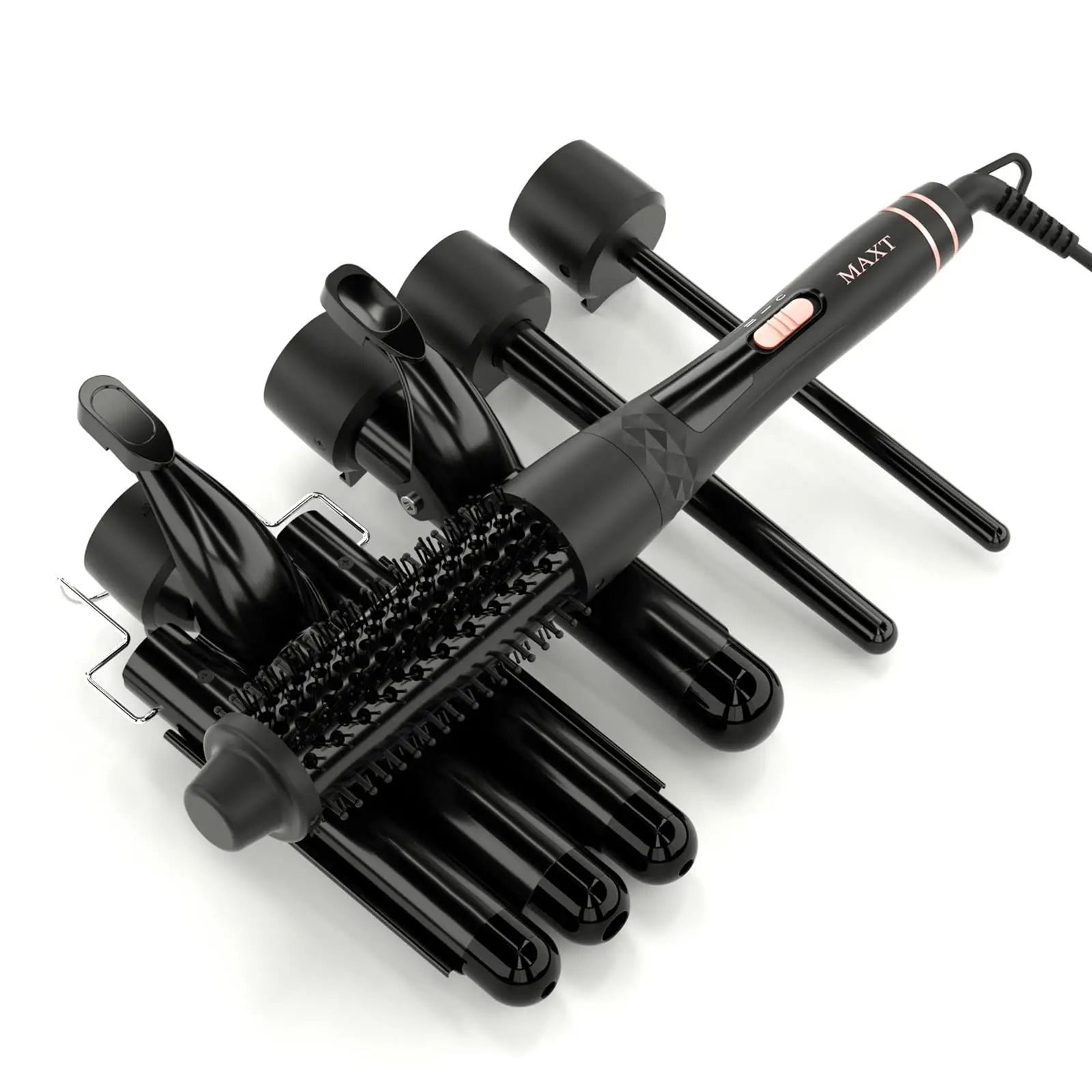 MAXT Curling Iron Set 5 in 1, Curling Wand Set Interchangeable Triple Barrel Curling Iron and Curling Brush Ceramic Barrel Wand Curling Iron(0.35”-1.25”)