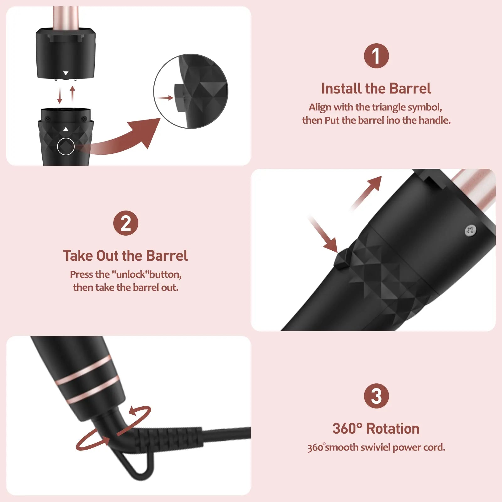 MAXT Curling Iron Set 5 in 1, Curling Wand Set Interchangeable Triple Barrel Curling Iron and Curling Brush Ceramic Barrel Wand Curling Iron(0.35”-1.25”)