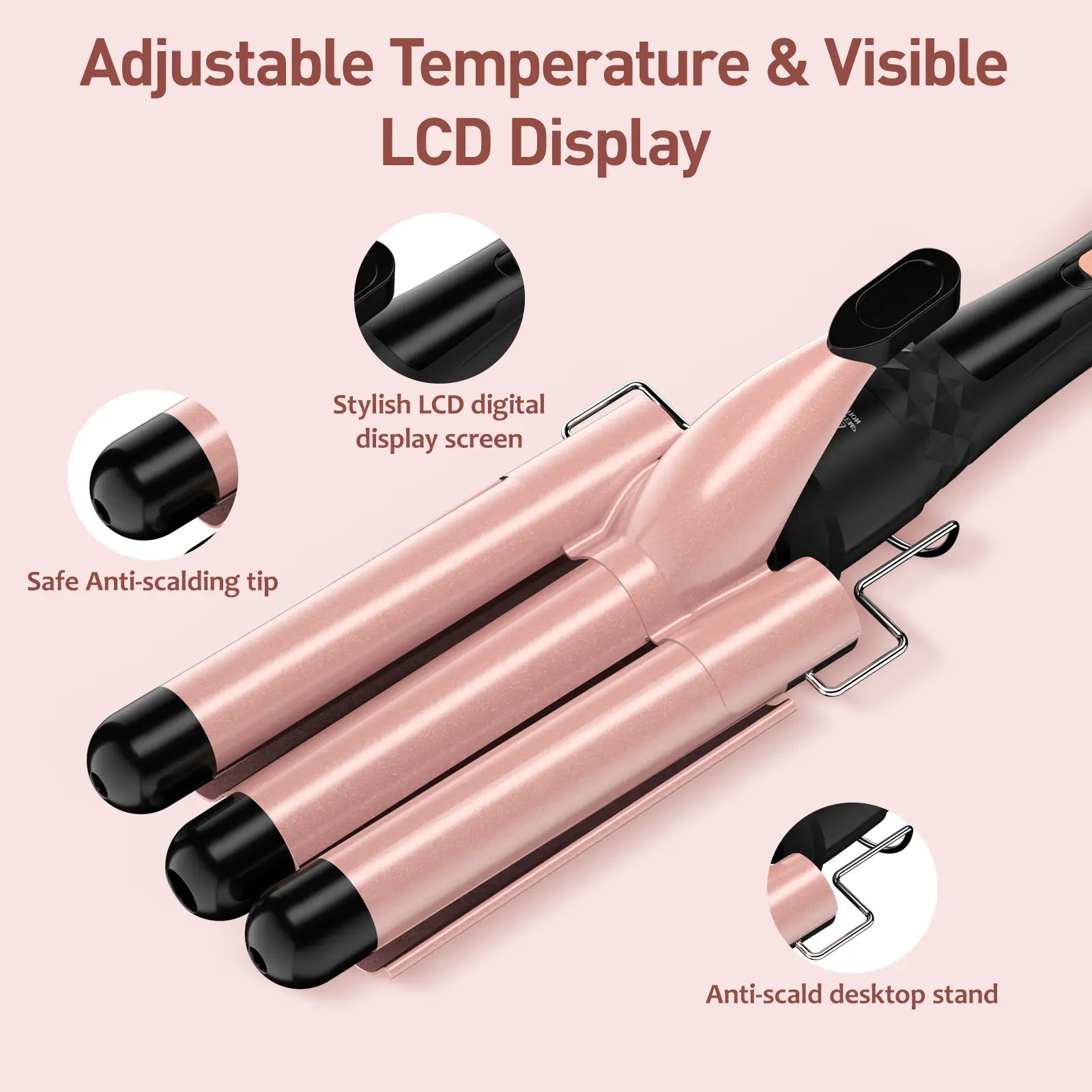 MAXT Curling Iron Set 5 in 1, Curling Wand Set Interchangeable Triple Barrel Curling Iron and Curling Brush Ceramic Barrel Wand Curling Iron(0.35”-1.25”)