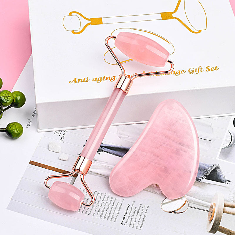 Rose Quartz Gua Sha & Facial Roller Set
