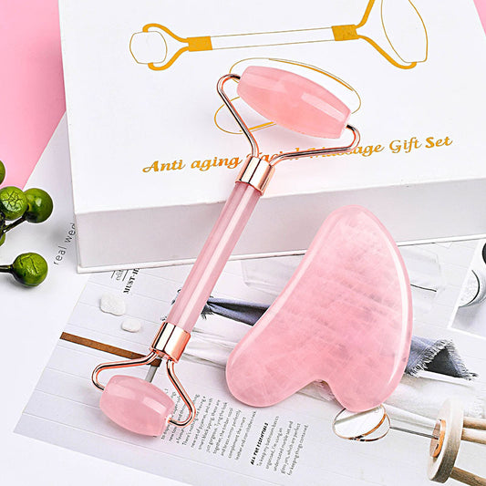 Rose Quartz Gua Sha & Facial Roller Set