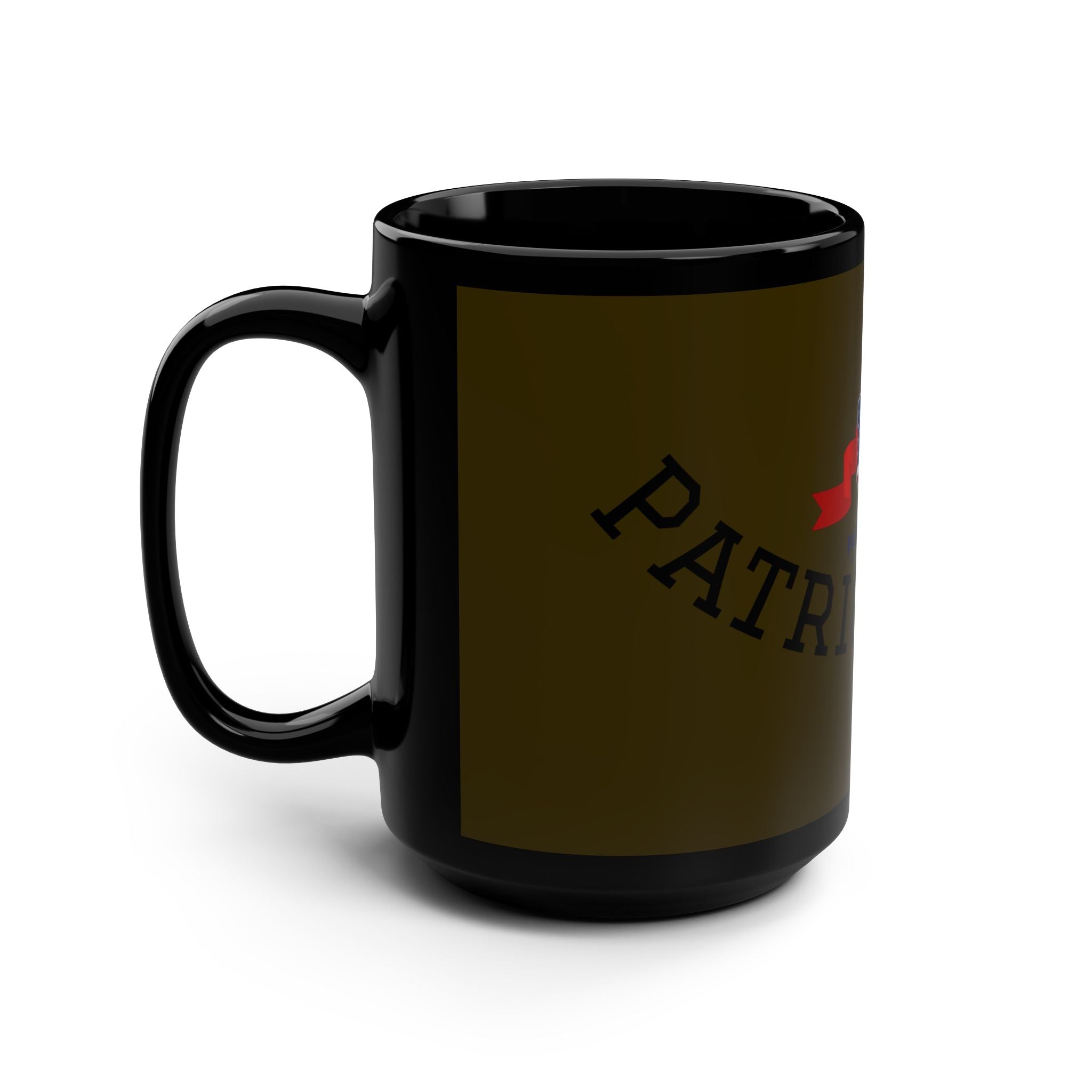 Patriots Day Shield Mug | American Flag Crest, Red Ribbon 15oz Black Mug
