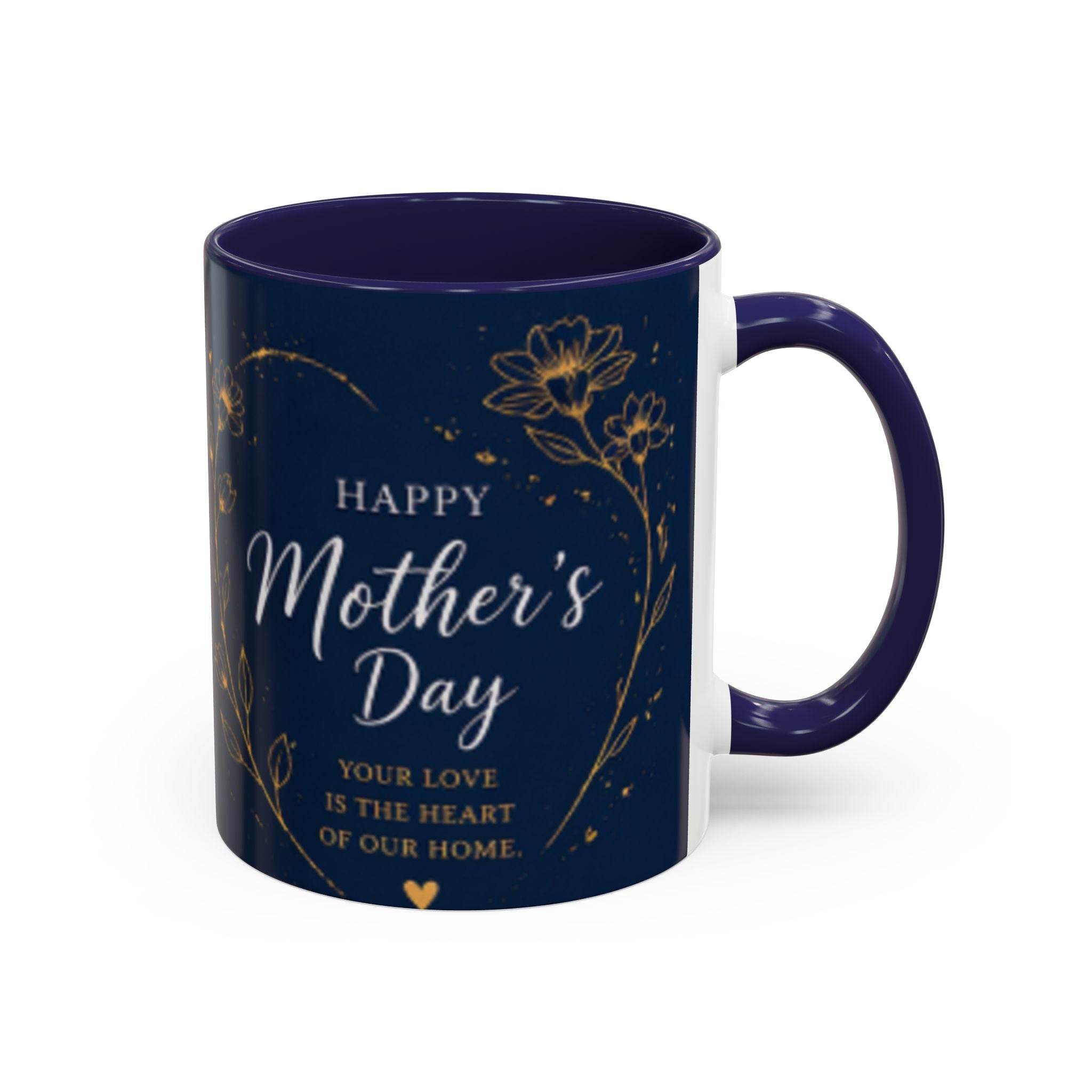 Mother's Day Floral Script Accent Coffee Mug | Navy Gold
