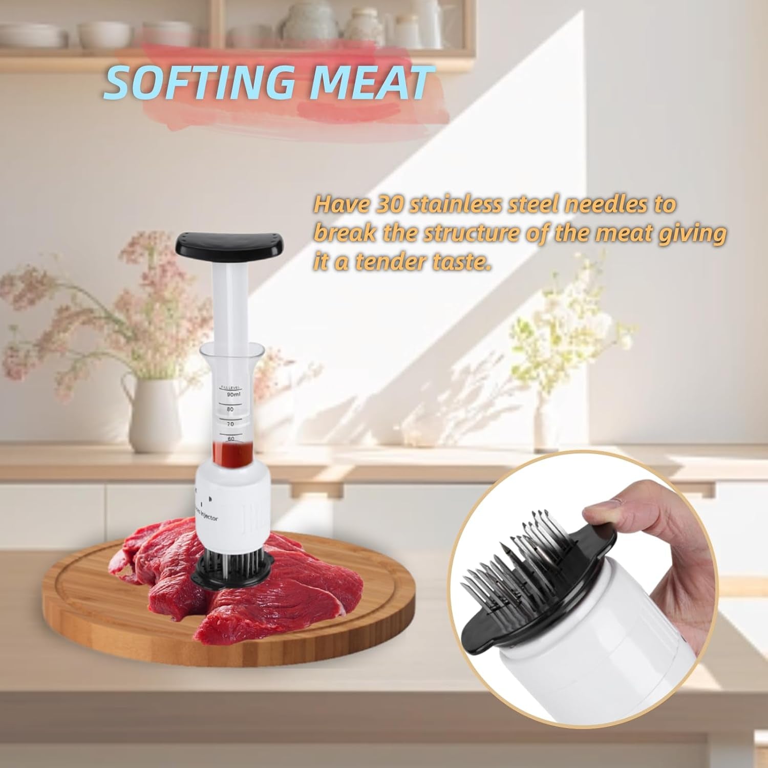 Stainless Steel Marinade Meat Injector, Marinade Tenderizer Injector Needle Flavor Syringe Cooking Meat Poultry Turkey Chicken BBQ