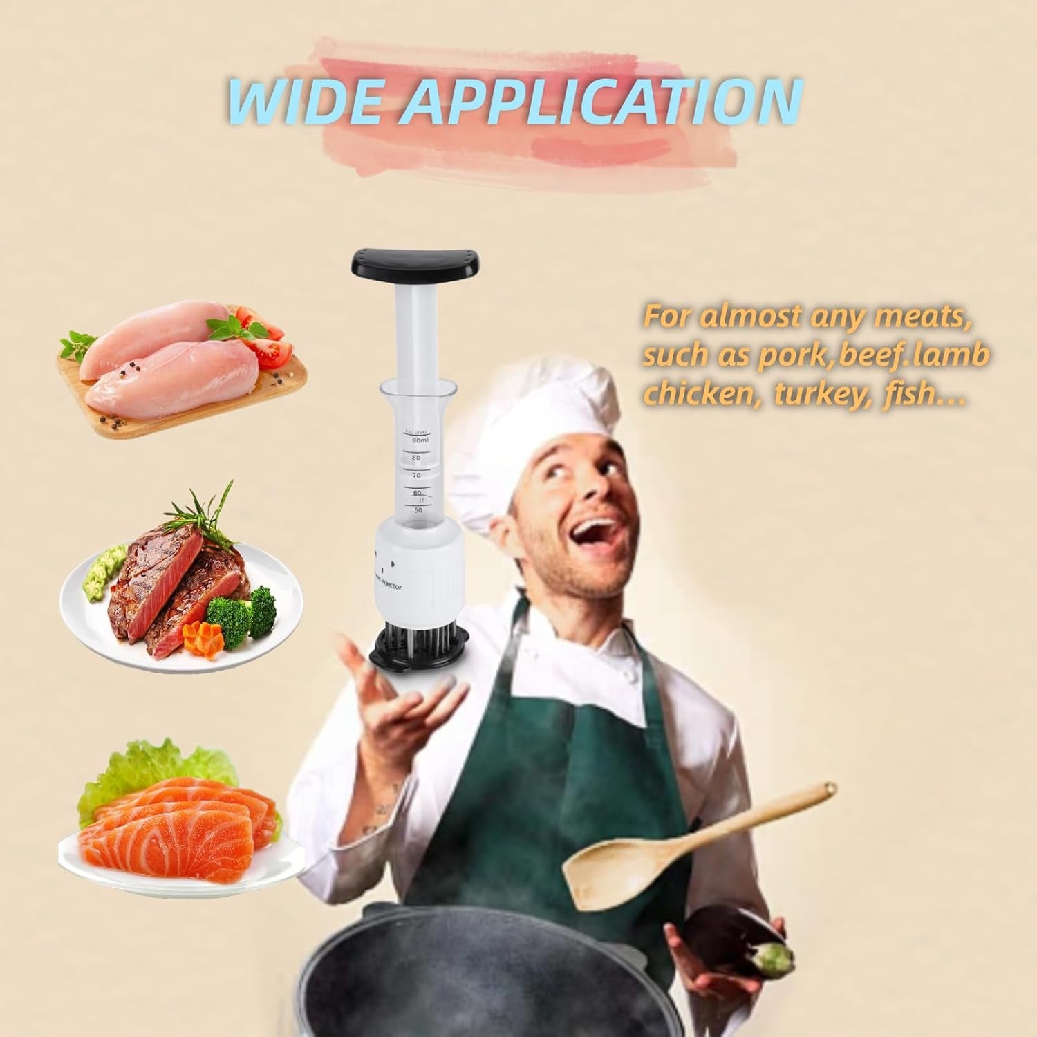 Stainless Steel Marinade Meat Injector, Marinade Tenderizer Injector Needle Flavor Syringe Cooking Meat Poultry Turkey Chicken BBQ