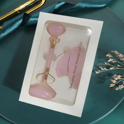 Rose Quartz Gua Sha & Facial Roller Set
