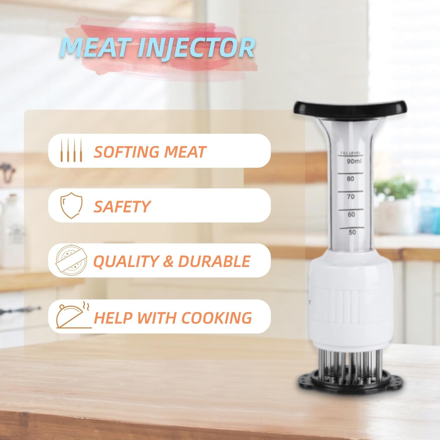 Stainless Steel Marinade Meat Injector, Marinade Tenderizer Injector Needle Flavor Syringe Cooking Meat Poultry Turkey Chicken BBQ