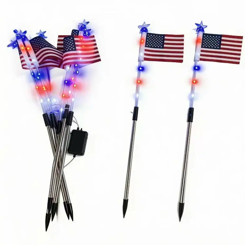 8-Piece Flag Light Set, 4Th of July Decorations 8 Lighting Modes, 8-In-1 American Flag Solar Lights, Memorial Day Decorations Featuring Red, White, and Blue Lights for Independence Day Pathway Garden Decorations Yard Pathway